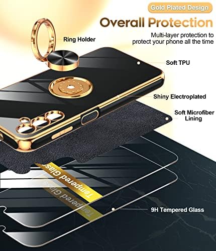 Leyi for Samsung Galaxy A14 5G Case עם מגן מסך זכוכית מחוסמת [2 חבילה] ו- 360 ° מחזיק טבעת סיבוב מגנטית,
